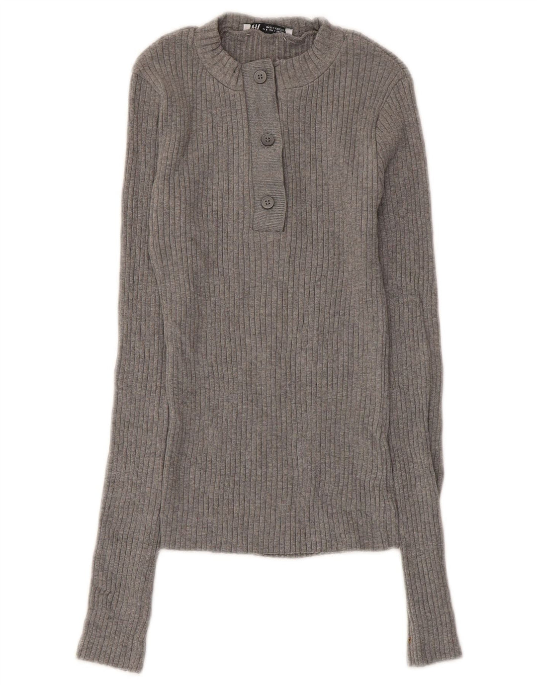 Zara Suéter feminino com gola redonda e botão, Reino Unido 8 pequeno algodão cinza