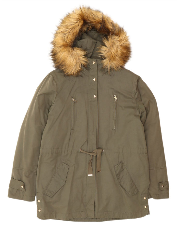 Jaqueta Parka Oversized com Capuz Zara para Mulher Reino Unido 10 Pequeno Poliéster Cáqui