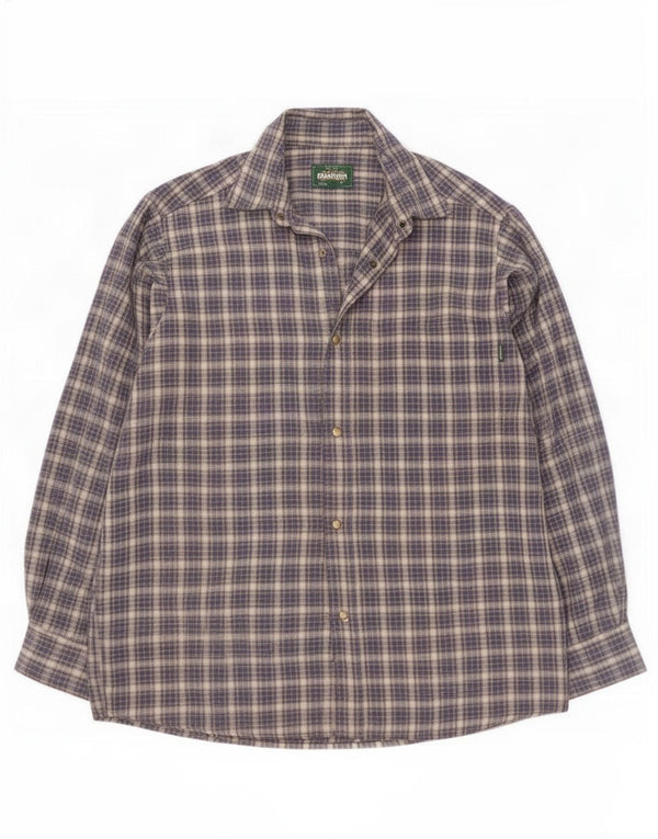 Camisa masculina de flanela Rohan pequena xadrez azul marinho de algodão