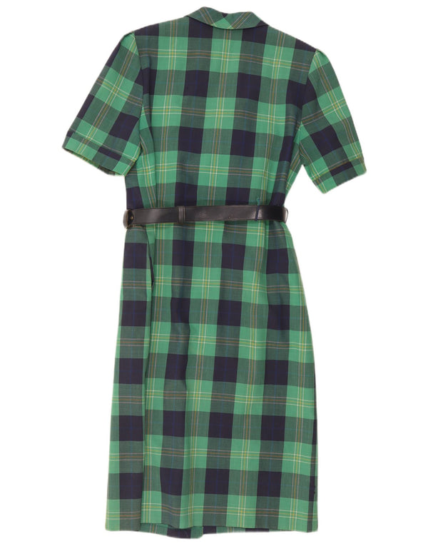 Vestido camisa feminino vintage de manga curta UK 14 xadrez verde médio