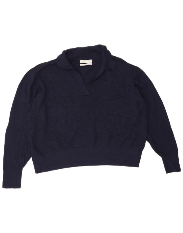 Suéter feminino Marks & Spencer com gola polo e gola alta Reino Unido 16 grande azul marinho