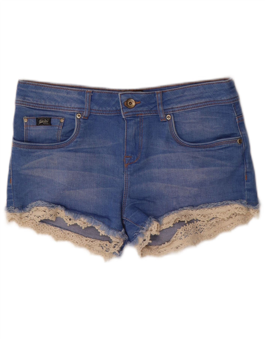 Shorts jeans feminino SUPERDRY W26 pequeno algodão azul