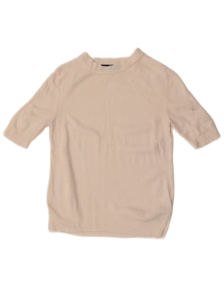 Suéter feminino Marks & Spencer com gola canoa Reino Unido 8 pequeno off white