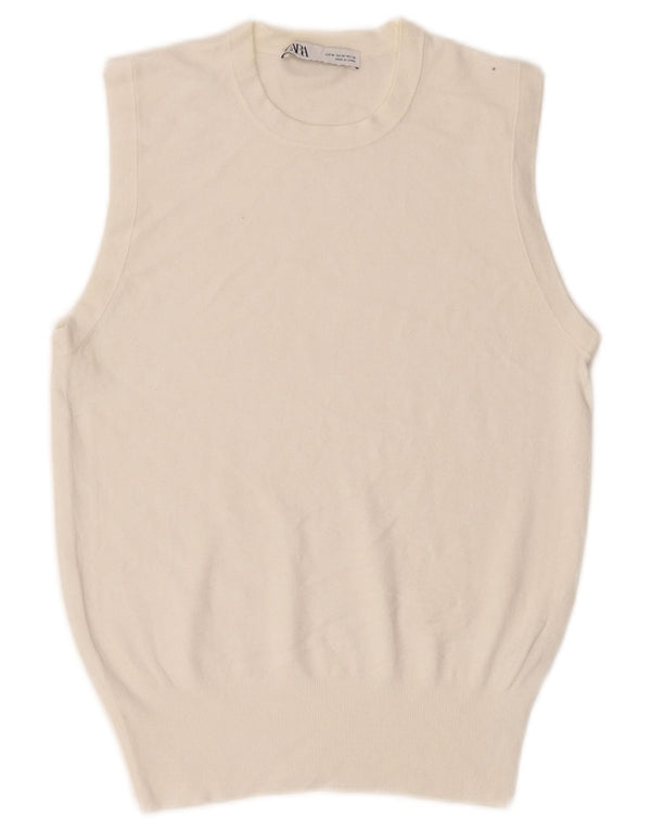 Zara Womens Vest Tank Top UK 12 Médio Off White Viscose