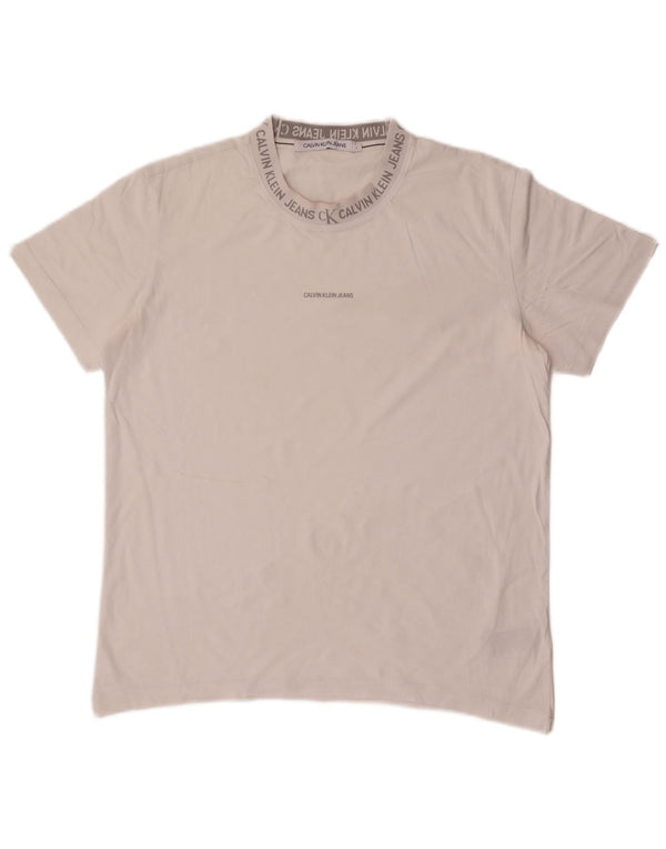 Camiseta masculina Calvin Klein Jeans com estampa gráfica grande de algodão branco