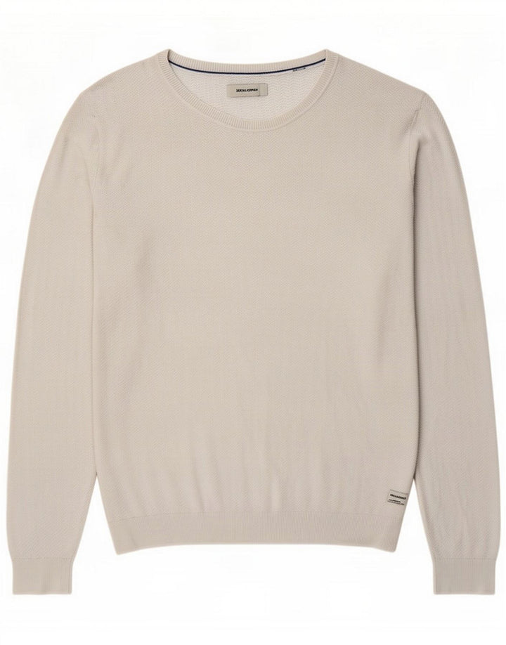 Jack & Jones Suéter masculino com gola redonda grande branco