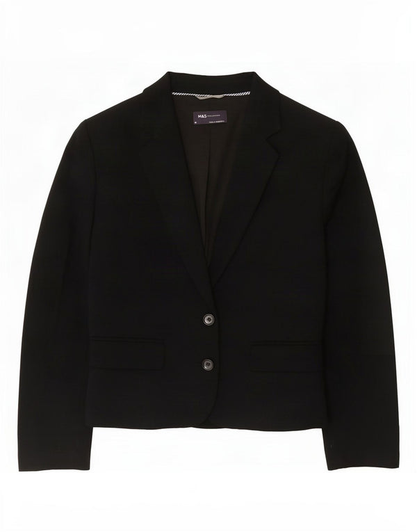 Jaqueta blazer feminina de 2 botões Marks & Spencer Reino Unido 14 poliéster preto médio