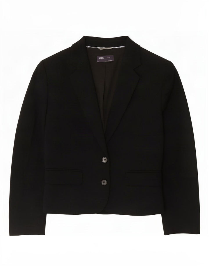 Jaqueta blazer feminina de 2 botões Marks & Spencer Reino Unido 14 poliéster preto médio