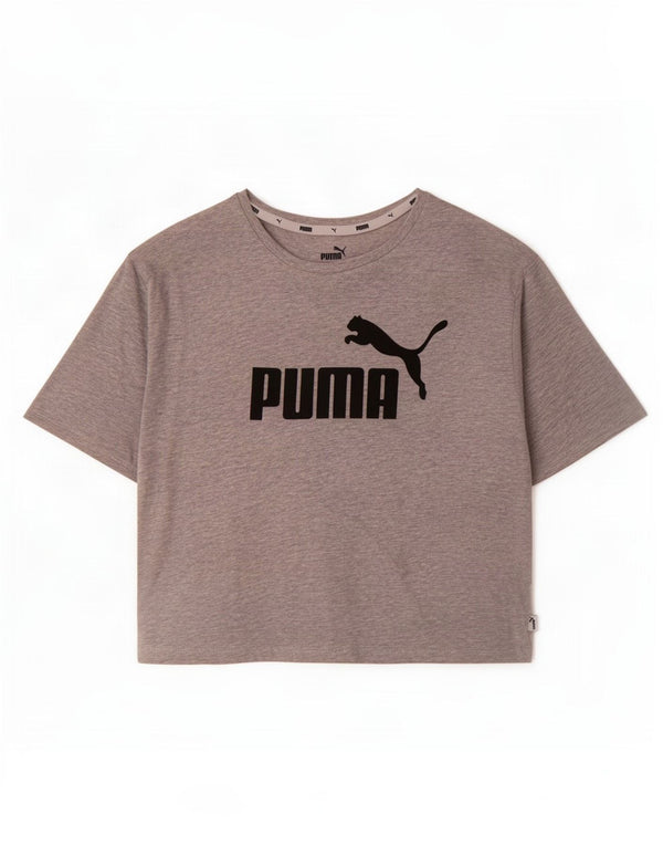 Camiseta feminina Puma Crop Graphic UK 12 algodão manchado cinza médio