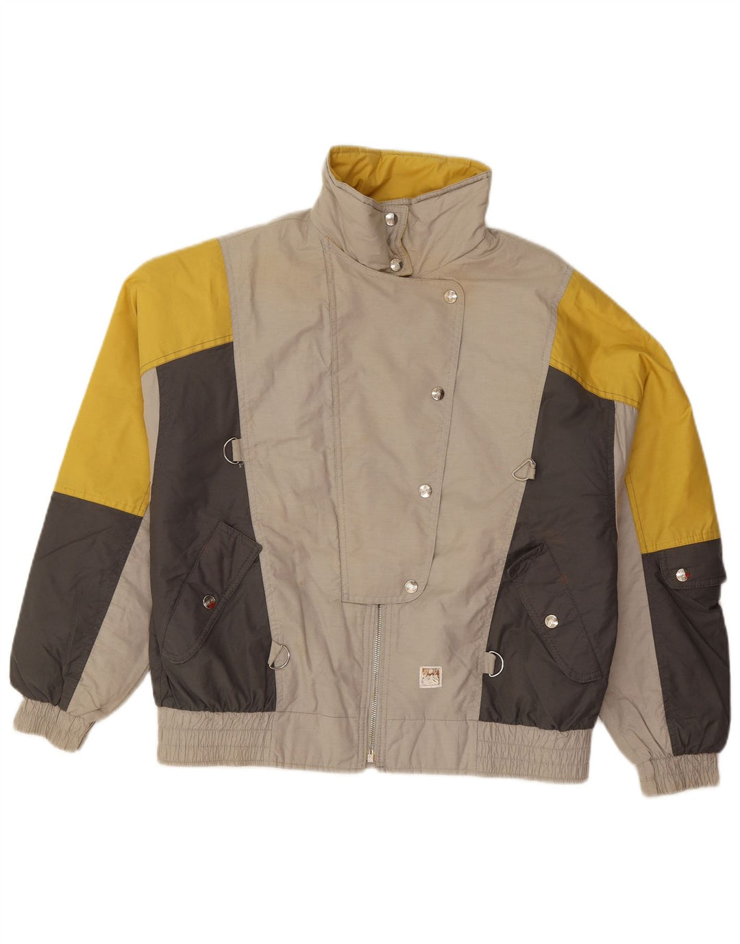 Jaqueta de esqui superdimensionada feminina vintage EU 40 poliamida colorblock cinza médio