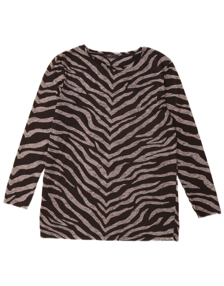 Top feminino Marks & Spencer de manga comprida UK 12 médio preto com estampa animal