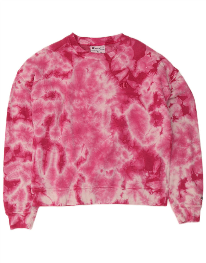 Champion feminino oversized moletom jumper UK 14 médio rosa tie-dye