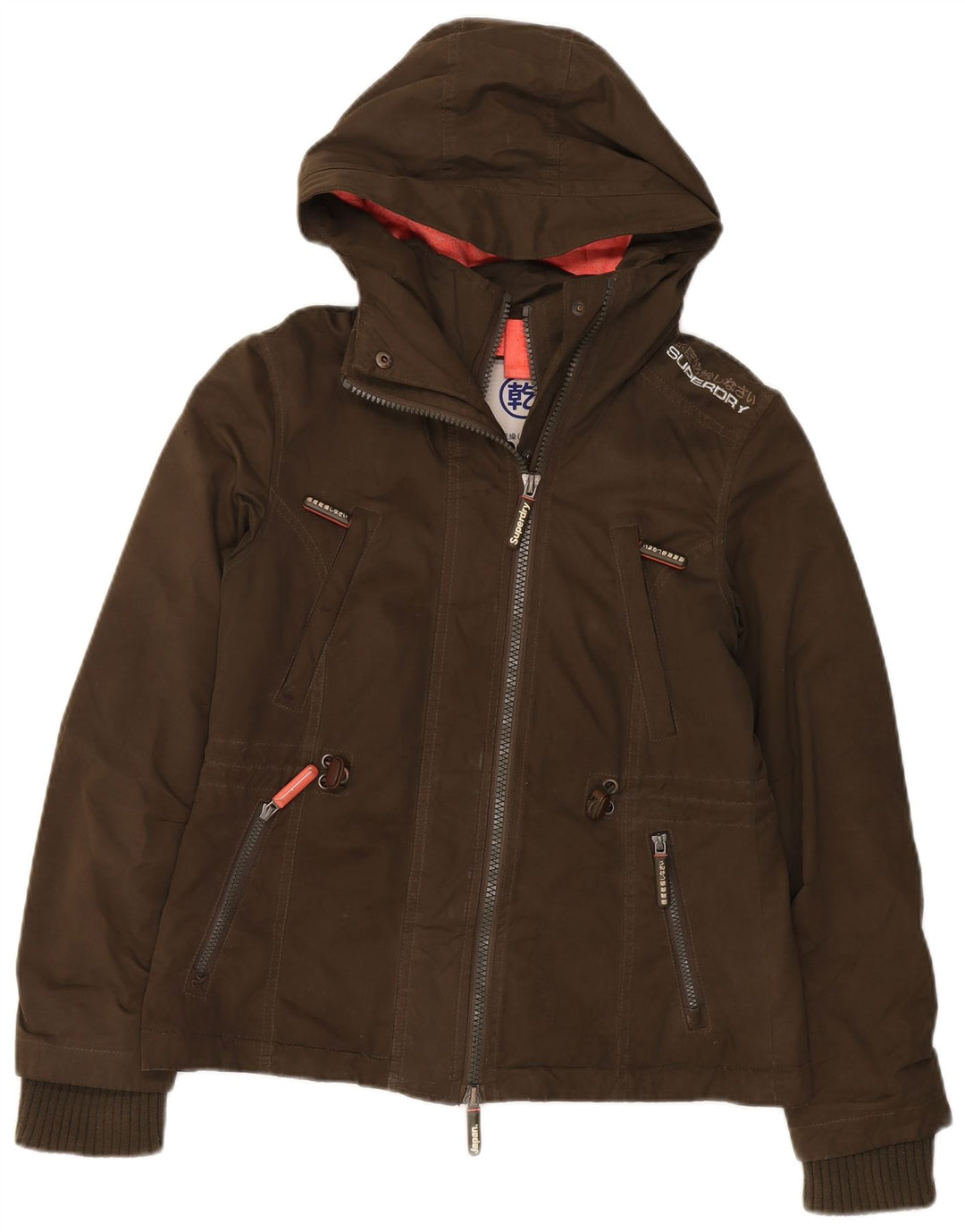 Jaqueta corta-vento feminina Superdry com capuz UK 14 poliéster cáqui médio