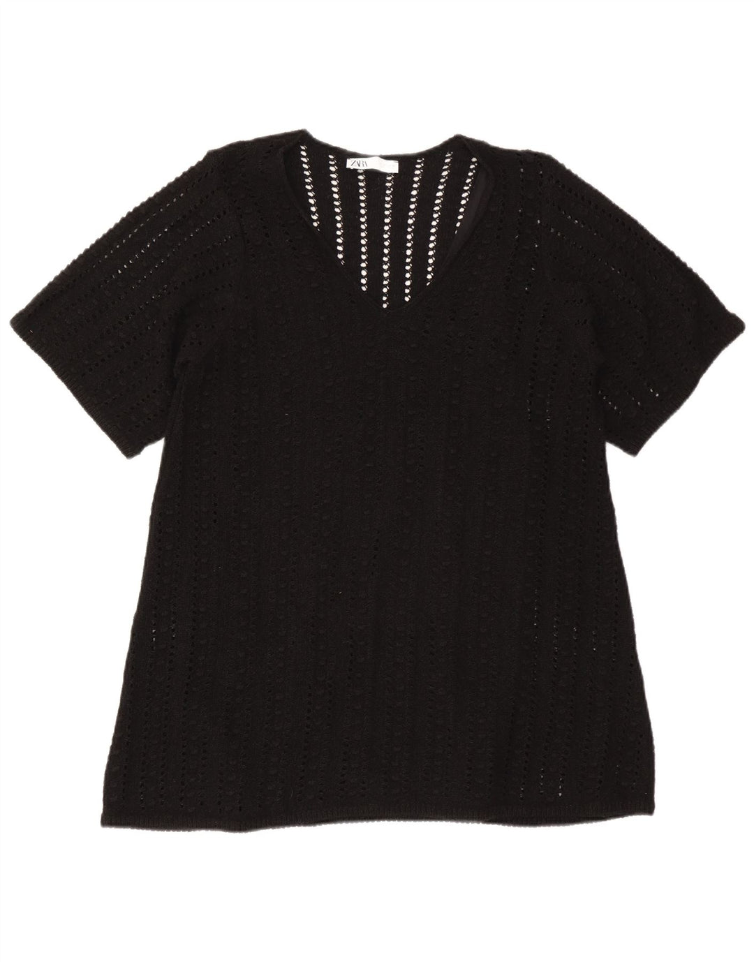 Zara blusa feminina oversized top UK 10 pequeno poliéster preto