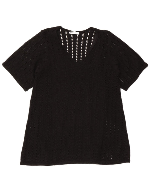 Zara blusa feminina oversized top UK 10 pequeno poliéster preto