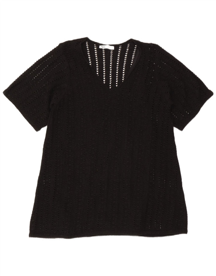 Zara blusa feminina oversized top UK 10 pequeno poliéster preto
