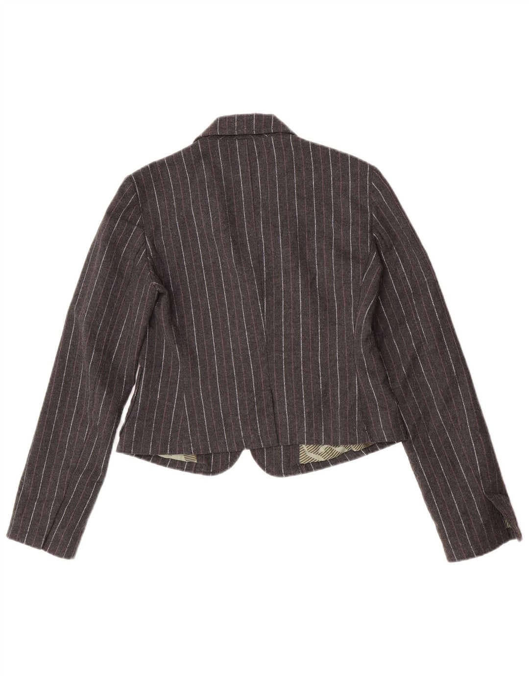 Jaqueta Blazer Feminina Dkny Crop Open UK 12 Poliéster Risca de Giz Cinza Médio