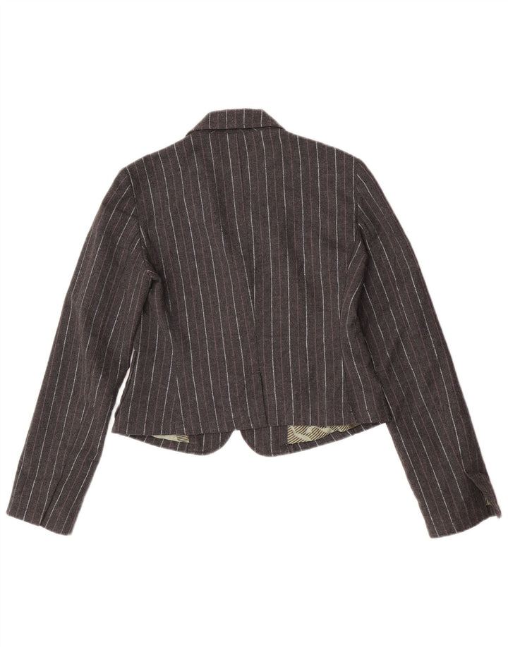 Jaqueta Blazer Feminina Dkny Crop Open UK 12 Poliéster Risca de Giz Cinza Médio