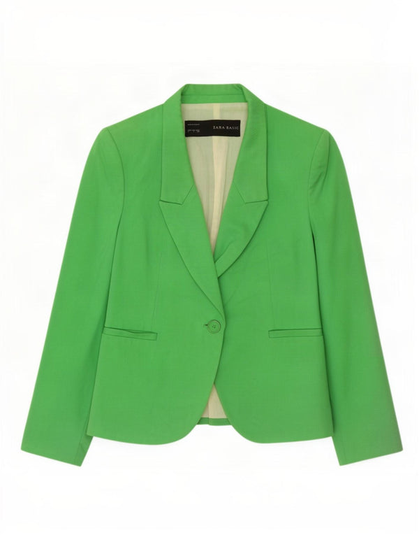 Jaqueta blazer feminina Zara com 1 botão Reino Unido 10 algodão verde pequeno