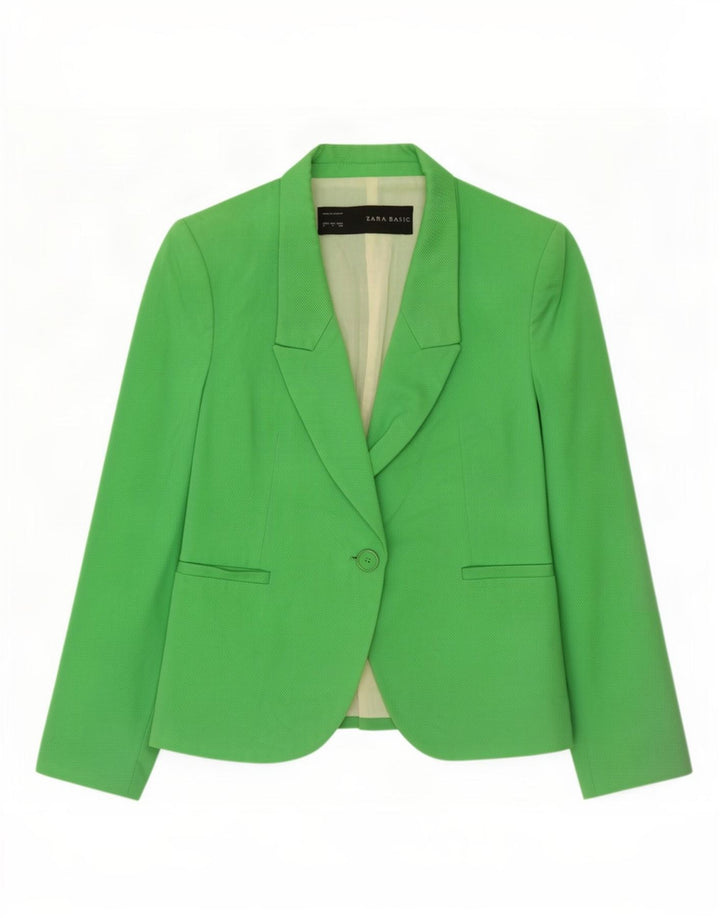 Jaqueta blazer feminina Zara com 1 botão Reino Unido 10 algodão verde pequeno