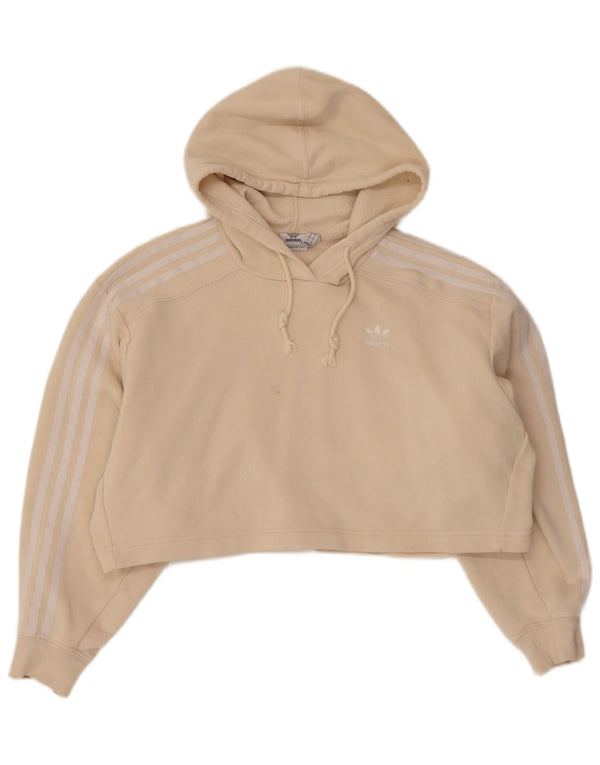 Adidas Womens Crop Oversized Hoodie Jumper UK 6 XS Bege Algodão