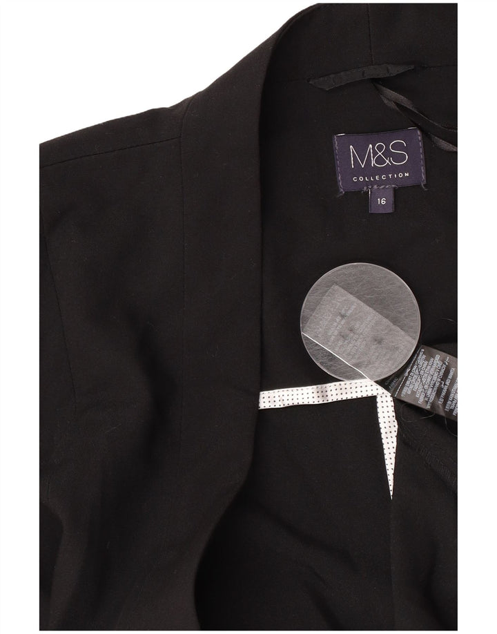 Jaqueta Blazer aberta feminina Marks & Spencer Reino Unido 16 grande poliéster preto