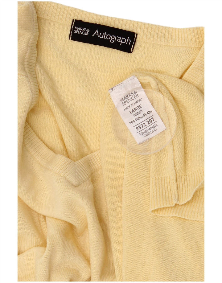 Suéter masculino Marks & Spencer Autograph com decote em V grande acrílico amarelo