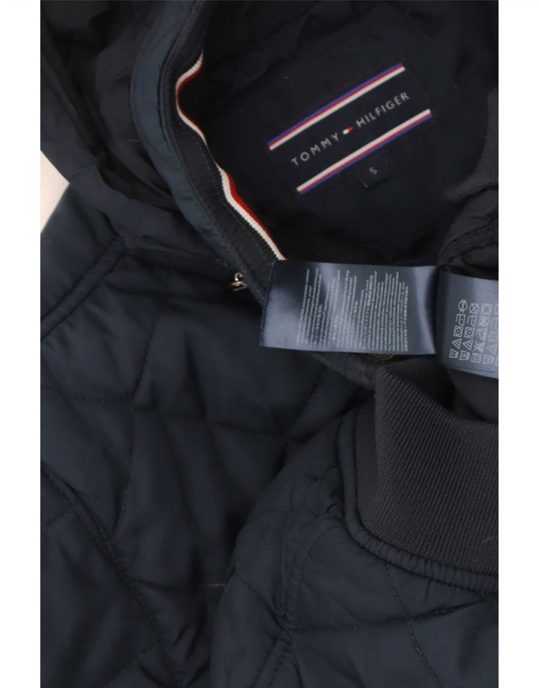 Jaqueta masculina acolchoada com capuz Tommy Hilfiger Reino Unido 36 poliéster azul marinho pequeno
