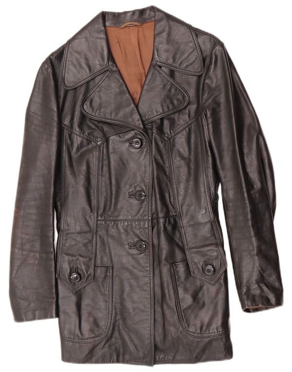 Jaqueta de couro feminina vintage Reino Unido 10 couro preto pequeno