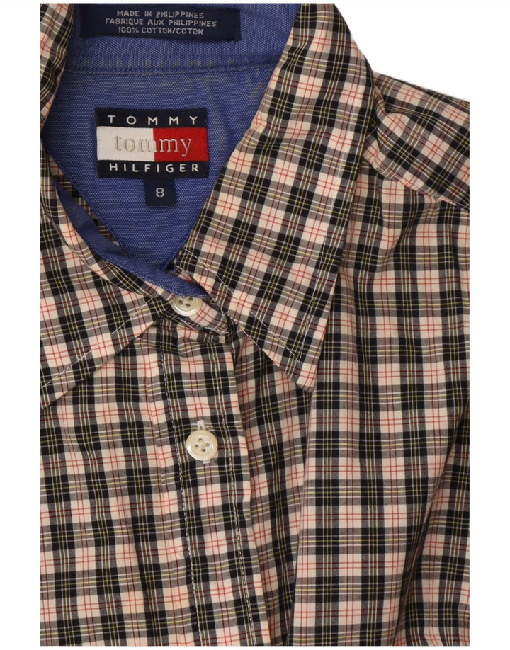 Camisa feminina TOMMY HILFIGER EUA 8 algodão xadrez cinza médio