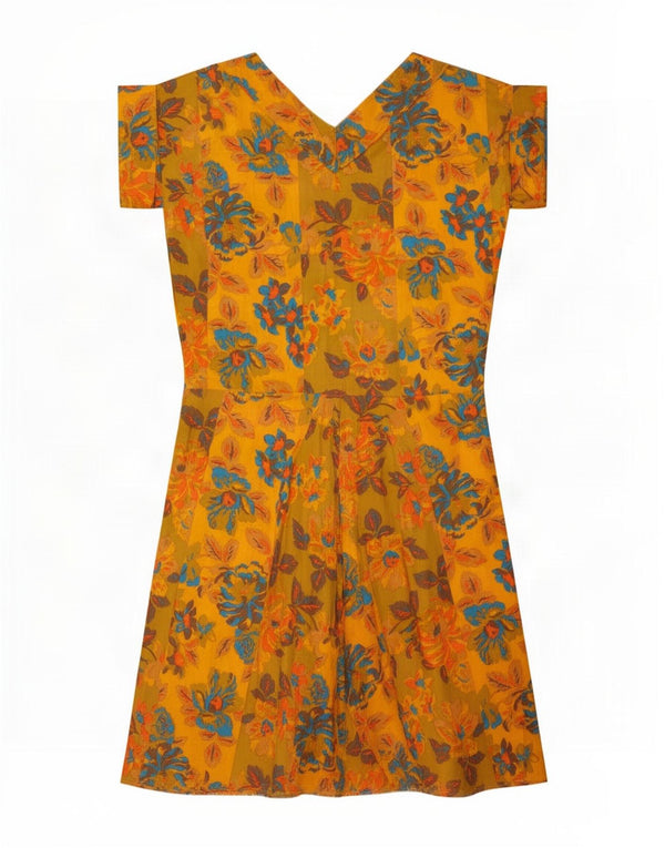 Vestido feminino vintage evasê UK 16 grande floral amarelo