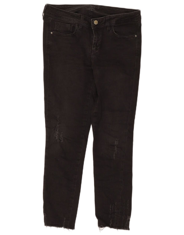 Zara Jeans feminino slim desgastado UE 38 pequeno W28 L26 algodão preto