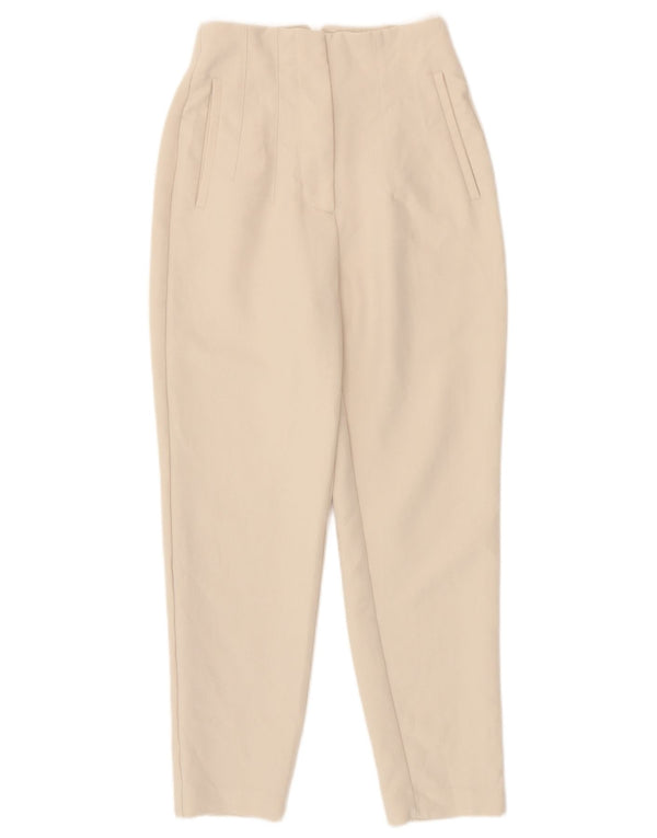 Zara Calça feminina cintura alta cônica XS W24 L26 poliéster bege