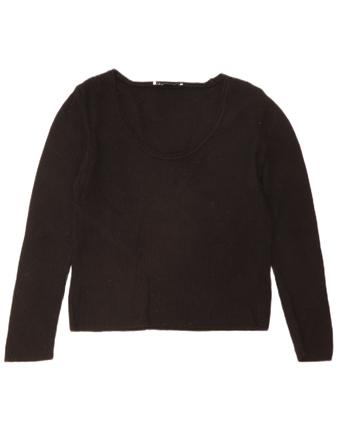 Top feminino Zara manga comprida UK 18 XL preto viscose