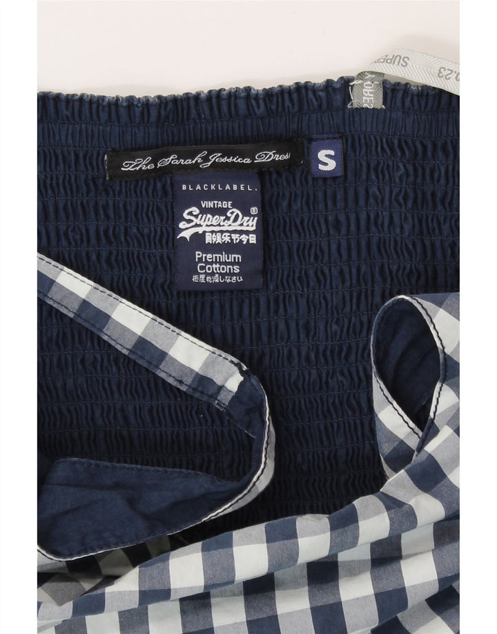 Vestido de verão feminino Superdry UK 10 pequeno algodão guingão azul marinho