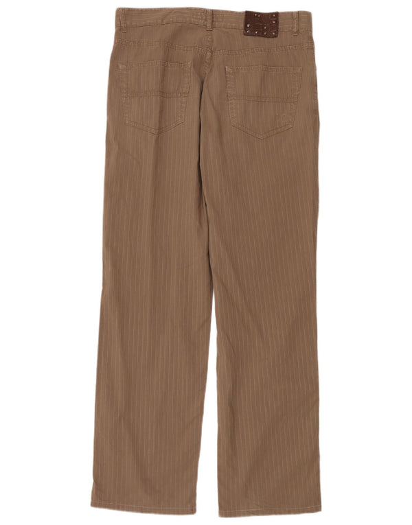 Trussardi Calça masculina reta casual W34 L32 algodão listrado marrom