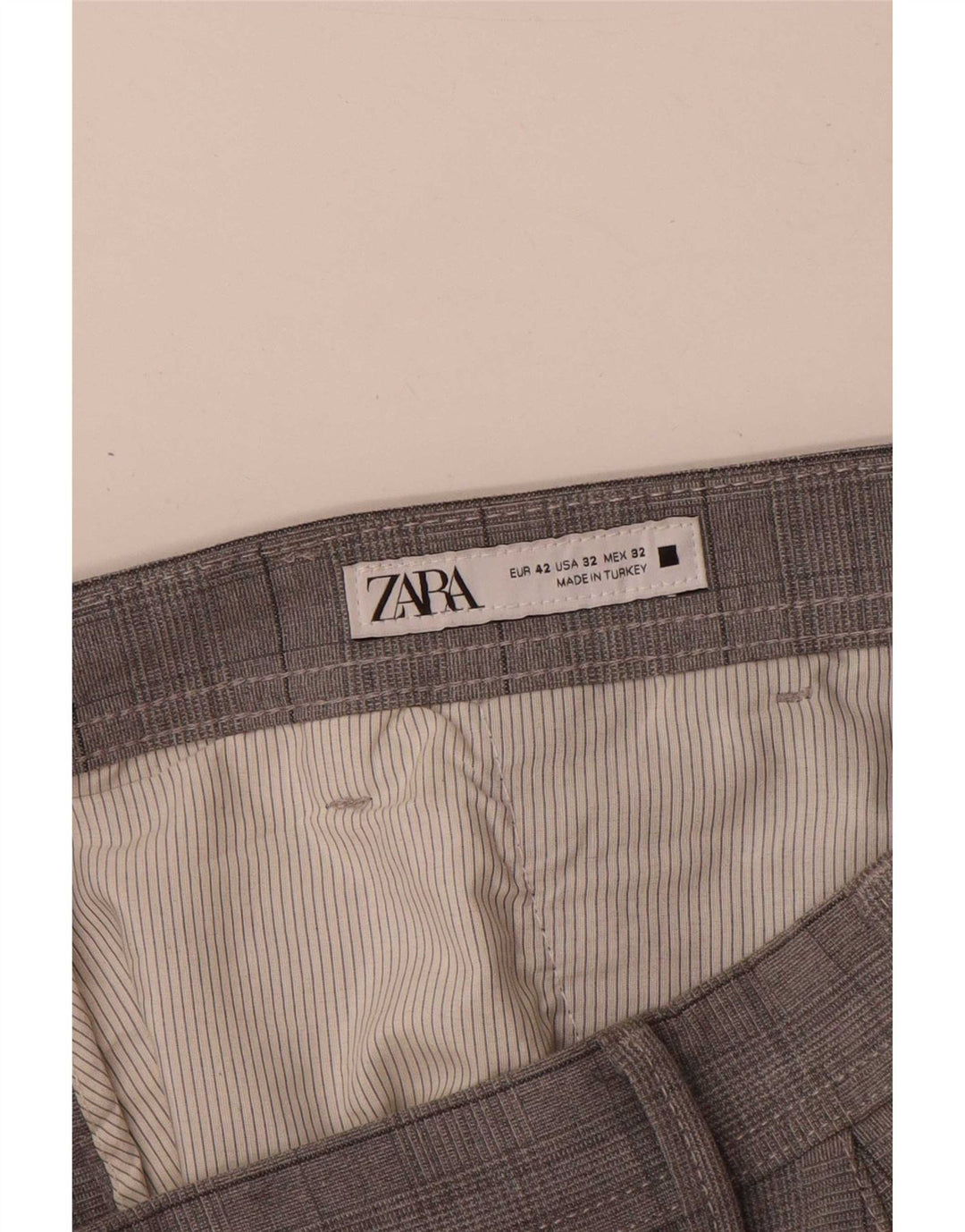Zara Mens Slim Chino Calças EU 42 Grande W32 L30 Cinza Poliéster Xadrez