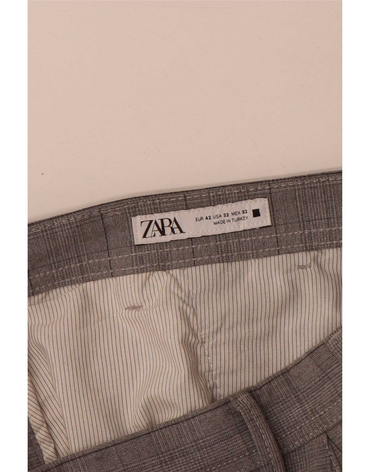 Zara Mens Slim Chino Calças EU 42 Grande W32 L30 Cinza Poliéster Xadrez