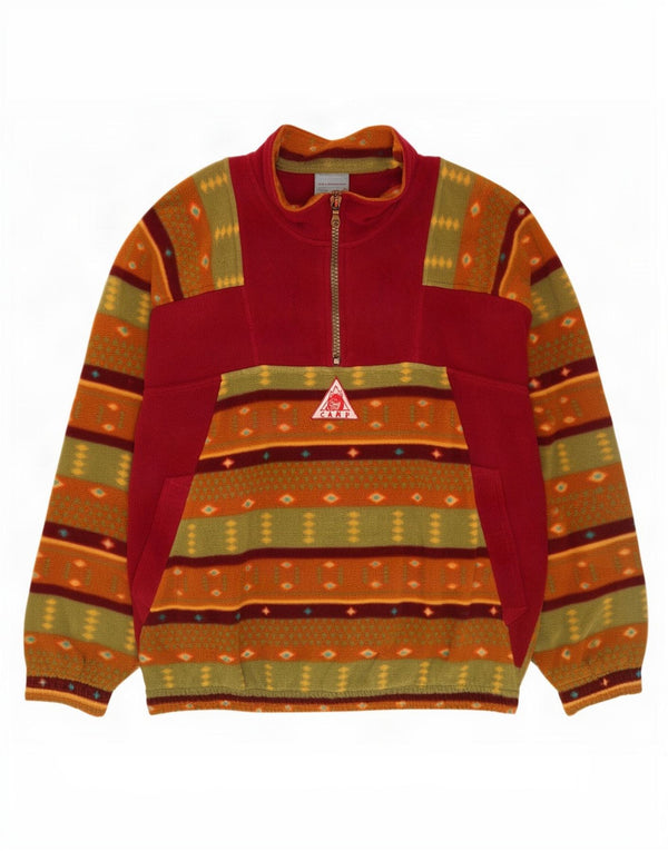 Jumper de lã masculino vintage com zíper e pescoço XL multicolorido geométrico