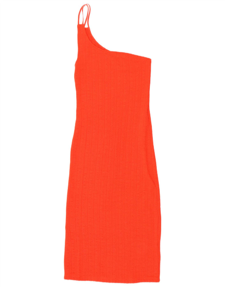 Vestido feminino Zara tricotado com um ombro Reino Unido 12 poliéster laranja médio