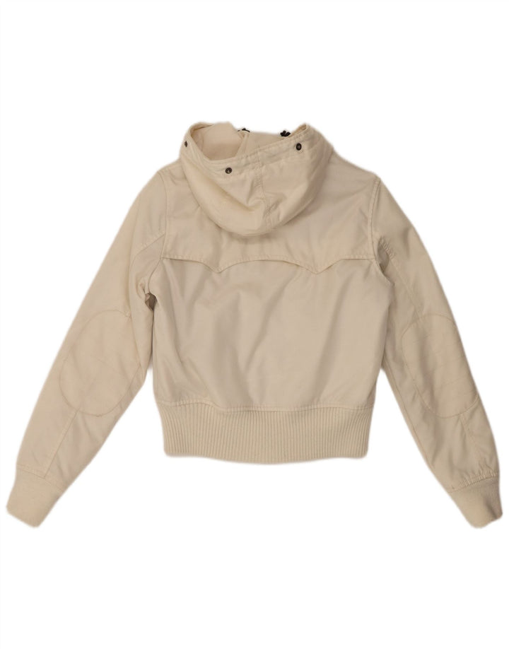Jaqueta bomber feminina Woolrich com capuz UK 10 pequena nylon branco