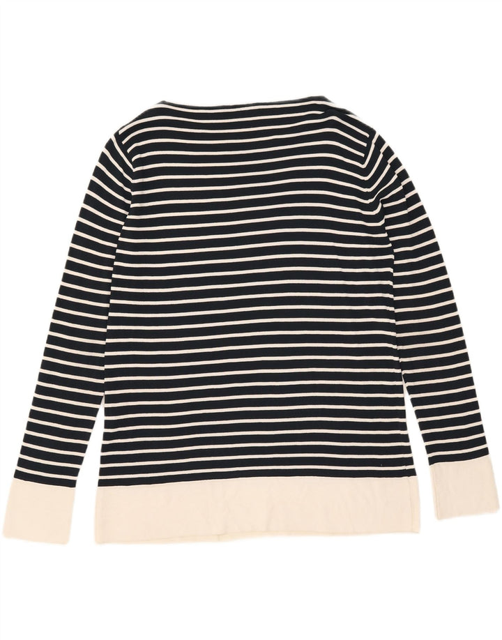Top feminino Max Mara de manga comprida UK 16 grande listrado azul marinho