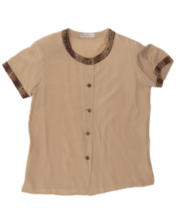 Blusa feminina de manga curta Caroline Reino Unido 14 bege médio estampa animal