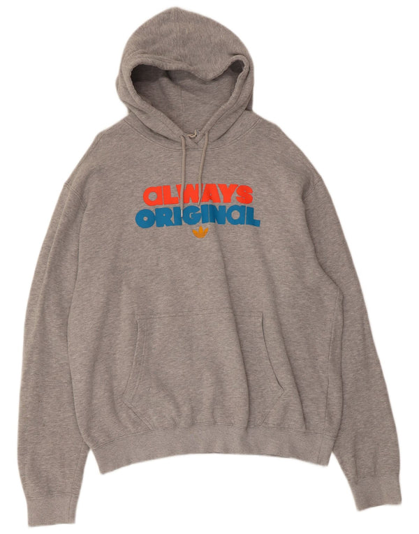 Adidas masculino gráfico moletom com capuz XL cinza manchado de algodão