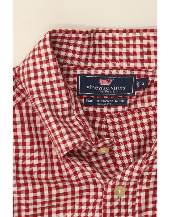 Camisa masculina de flanela Vineyard Vines slim fit pequena vermelha de algodão guingão