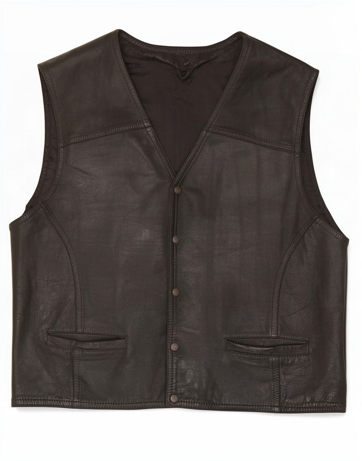 Colete de couro masculino vintage grande preto
