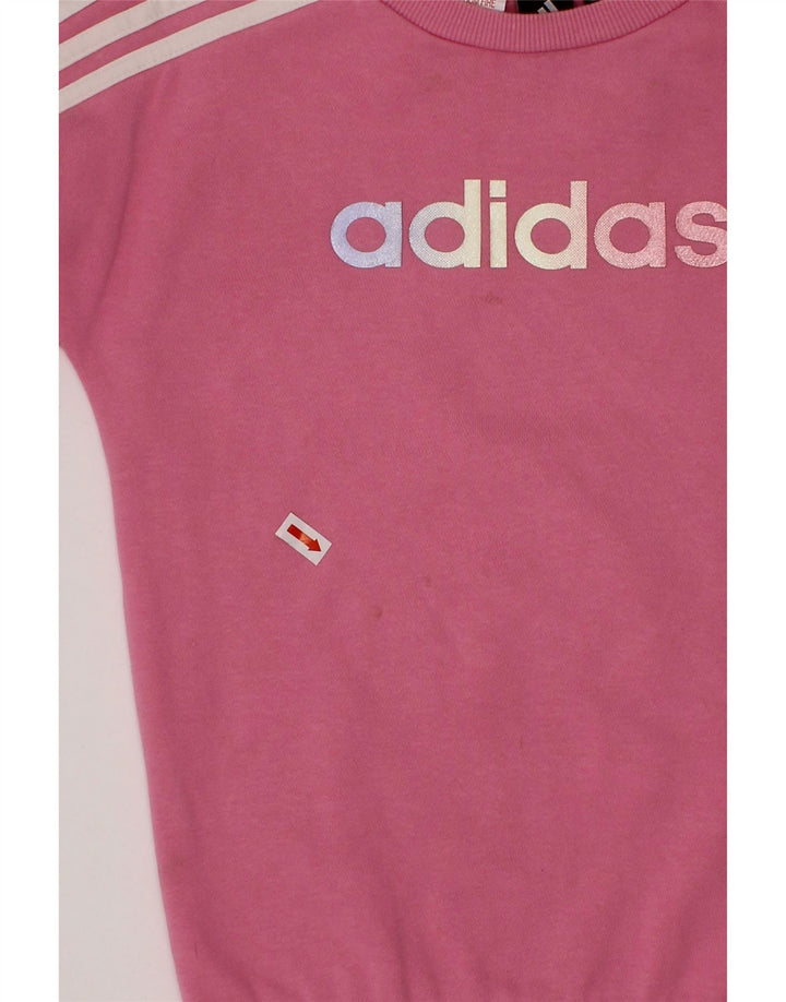 ADIDAS Girls Graphic Sweatshirt Jumper 2-3 Years Pink Cotton Vintage Adidas and Second-Hand Adidas from Messina Hembry 