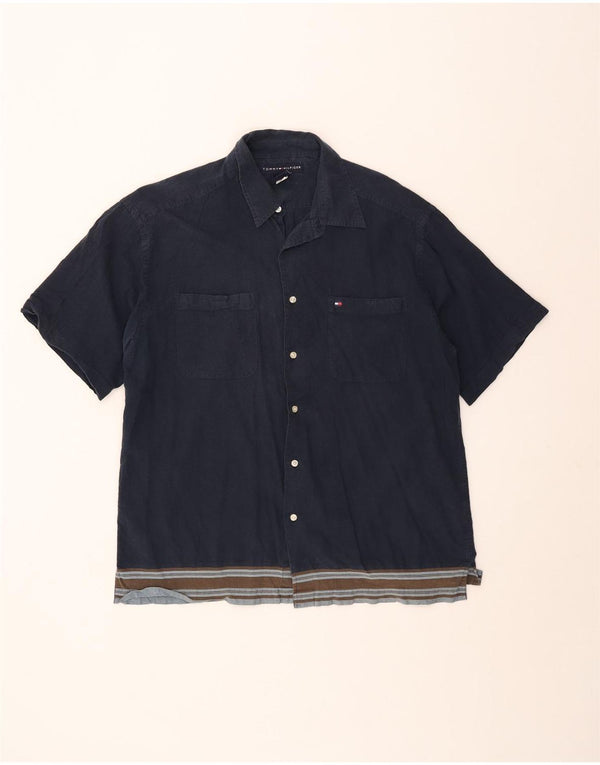 Tommy Hilfiger Mens Short Sleeve Shirt Large Navy Blue Cotton