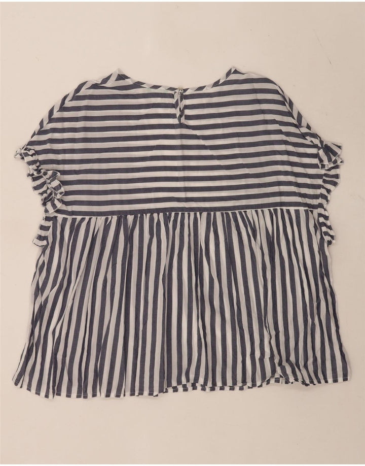Blusa oversized feminina Benetton Reino Unido 16 grande listrada azul Lyocell