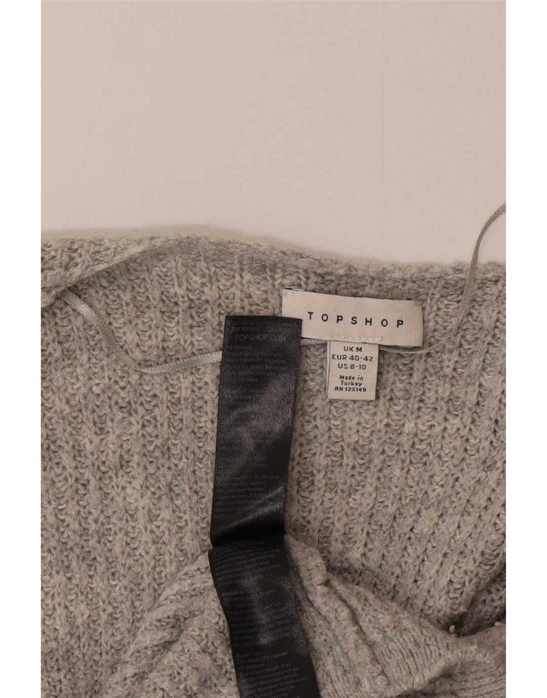 Suéter cardigã aberto grande Topshop feminino Reino Unido 14 acrílico cinza médio